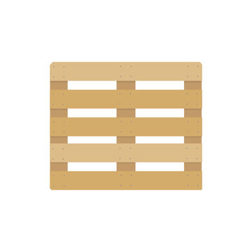 Wooden pallet icons. Cartoon wood pallet isolated on white. Top view, front and side view. Flat vector illustration.