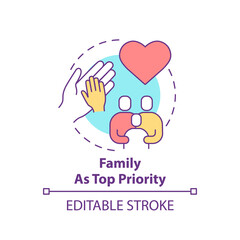 Family as top priority concept icon. Personal value idea thin line illustration. Parenthood, marriage. Valuing elders. Family functions. Vector isolated outline RGB color drawing. Editable stroke