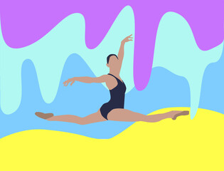 The beautiful woman dancer who dances makes a momentary jump.