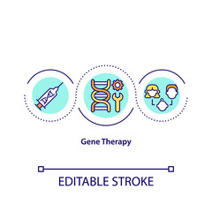 Gene therapy concept icon. Modern medical testing fields. Special clinical help for dealing with disease idea thin line illustration. Vector isolated outline RGB color drawing. Editable stroke