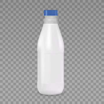 Plastic or glass bottle with a milk isolated on transparent background. Vector 3d realistic Mockup. Drink package design. EPS10.