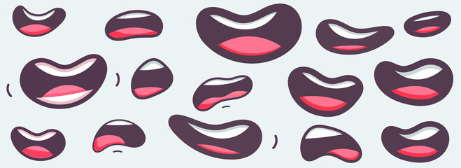 funny mouths for cartoon characters. Smile, sadness, anger