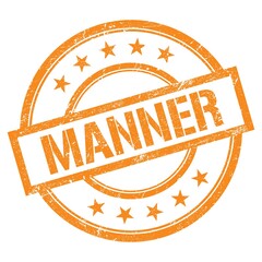 MANNER text written on orange vintage stamp.