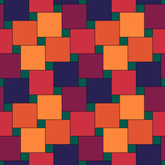 Seamless pattern. Pythagorean tiling. Squares tessellation. Repeated color checks ornament. Square, check shapes background. Mosaic motif. Flooring wallpaper. Digital paper for print. Vector.