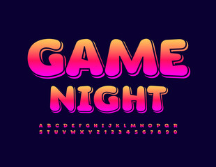 Vector bright poster Game Night. Colorful gradient Font. Trendy Alphabet Letters and Numbers set