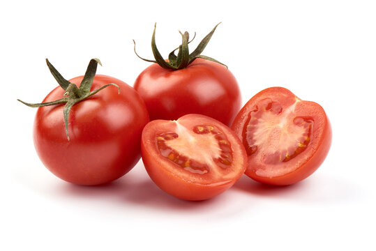 Fresh juicy tomatoes, isolated on white background. High resolution image