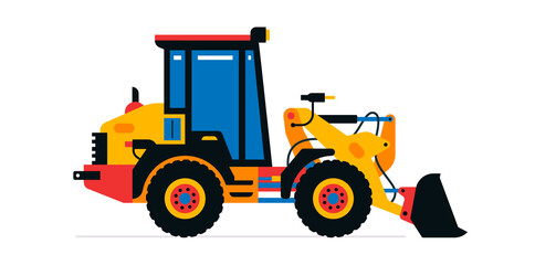 Construction machinery, front-end loader, tractor, excavator. Commercial vehicles for work on the construction site. Vector illustration isolated on white background