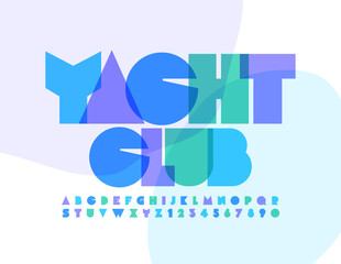 Vector creative banner Yacht Club with Artistic Font. Abstract Alphabet Letters and Numbers set
