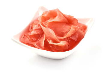 Pickled sushi ginger, isolated on white background. High resolution image