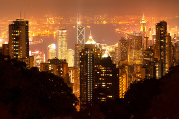 Panoramic view of Hong Kong bay at night, Hong Kong, China