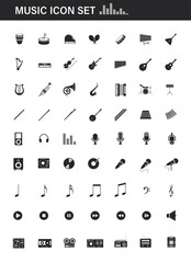 Musical equipment and instruments vector icons set isolated on transparent background.