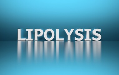 Large bold word scientific term lipolysis on blue background