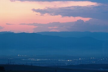 Sunset over the mountain city (Sebeș, Romania)