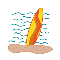 Summer recreation and entertainment. A template for a beach holiday with a surfboard on the background of the sea.    Vector banners for travel and leisure.