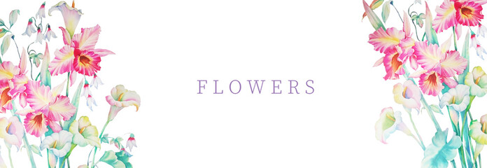 Fototapeta na wymiar Watercolor irises and calla lilies