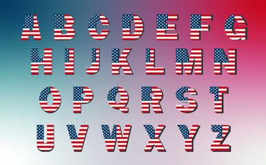 Vector Of the Usa Flag Alphabet From A to Z