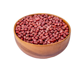 red beans in wooden bowl on white background