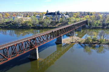 Aerial view of the railway bridge in Cambridge, Ontario, Canada