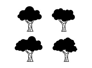 oak tree icon collection, vector isolated on white