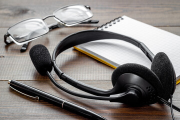 Hotline or call center support equipment. Headset equipment