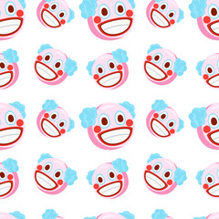 Clown Icon Emoji Pattern. Circus Seamless Background Symbols. Doodle Emoticon Illustration Design Vector.