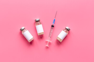 Inject the vaccine. Coronavirus vaccine ampoules with syringe