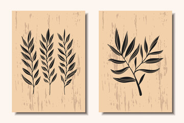 Fototapeta na wymiar Set of minimalistic posters with plants. Contemporary art. Vector illustration.