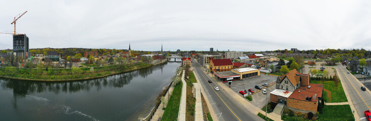 Aerial panorama of the city of Cambridge, Ontario, Canada