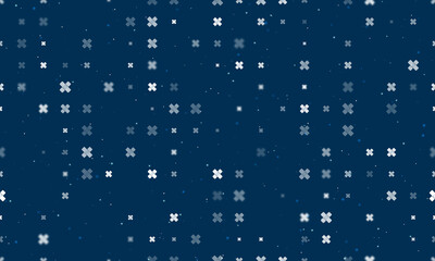 Seamless background pattern of evenly spaced white adhesive plaster symbols of different sizes and opacity. Vector illustration on dark blue background with stars