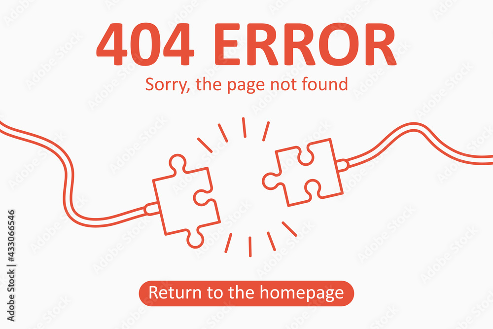Fototapete 404 error. page not found template with electric plug and socket in puzzles pieces form. design for 