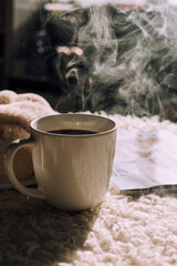 coffee cup on background at home, close up