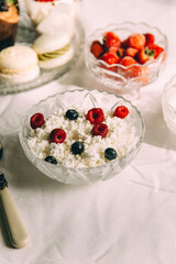 close up of delicious cottage cheese and berries