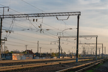 Railway line with wires for electric trains