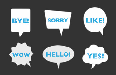 Various speech bubbles with words. Hand drawn set. Different shapes. Abstract contemporary modern trendy vector.