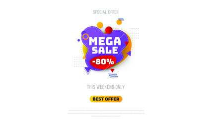 Sale banner template design with geometric background , Big sale special offer up to 80% off. Super Sale, end of season special offer banner. vector illustration.
