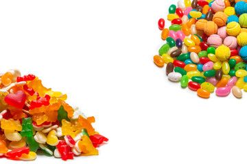 Assorted gummy candies. Top view. Jelly  sweets.