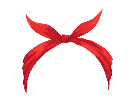 Retro headband for woman. Mockup of decorative hair knott. Red bandana windy hair dressing. Tied handkerchief for hairstyle