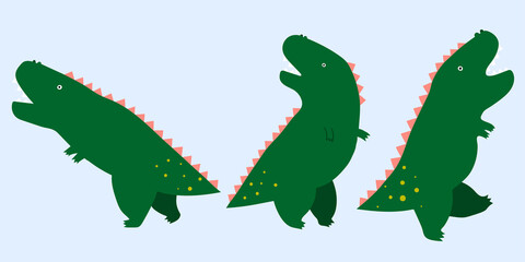 Obraz premium Set of cute cartoon Tyrannosauruses. Funny print for t-shirt, card, nursery design.