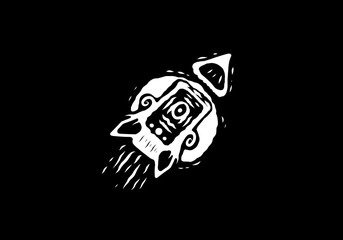 Abstract line art illustration drawing of flying rocket