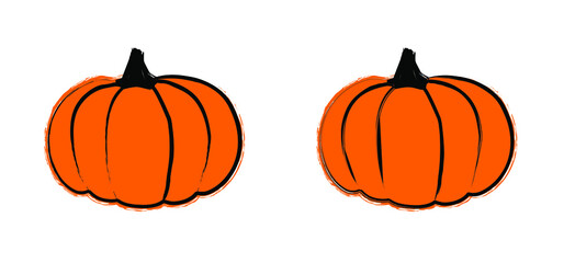 Fototapeta premium Cartoon drawing pumpkins for happy halloween party on 31 october fest. Pumpkin, pictogram. Flat vector sketch sign.
