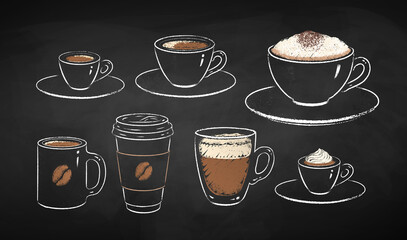 Chalked collection of coffee cups