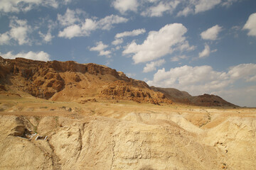 Fototapeta na wymiar The mountains of Qumran where the Dead Sea Scrolls were found