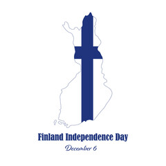 Vector illustration dedicated to the Independence Day of Finland. Flag in the outline of the map on a white background. Poster, banner, sign.