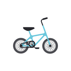 Fototapeta na wymiar Blue kids bicycle, two wheels bike for sport ride or child fun leisure outdoors.