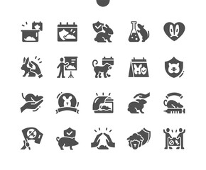 World Day for Laboratory Animals 24 April. Rabbits protection. Calendar. Twenty fourth of april. Actions and protests. Speech in defense of animals. Vector Solid Icons. Simple Pictogram