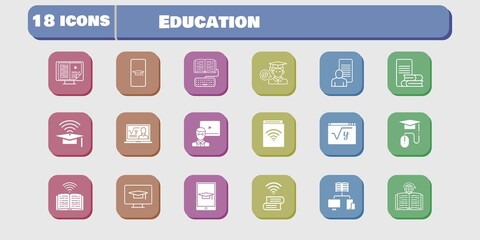 education icon set. included study, audiobook, homework, maths, book, learning, student-desktop, student-smartphone, professor icons on white background. linear, filled styles.