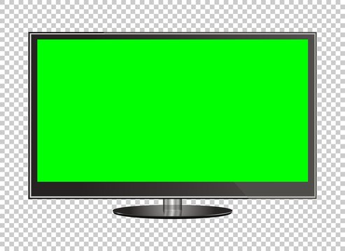 Realistic TV LCD screen mockup. Panel with green screen isolated on transparent background. Vector illustration