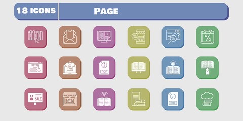 page icon set. included cloud library, calendar, online shop, newsletter, ebook, shop, pdf, online-learning, book, doc icons on white background. linear, filled styles.