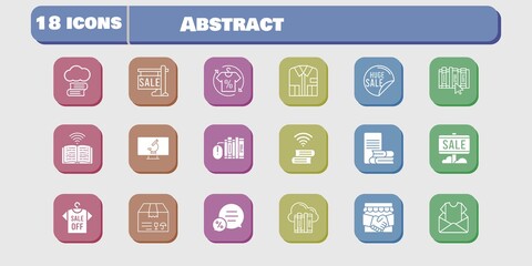 abstract icon set. included cloud, cloud library, handshake, newsletter, sale, shirt, package, books, online-learning, chat icons on white background. linear, filled styles.