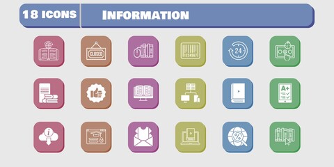 information icon set. included newsletter, test, learn, like, book, learning, login, ereader, 24-hours, ebook, books icons on white background. linear, filled styles.